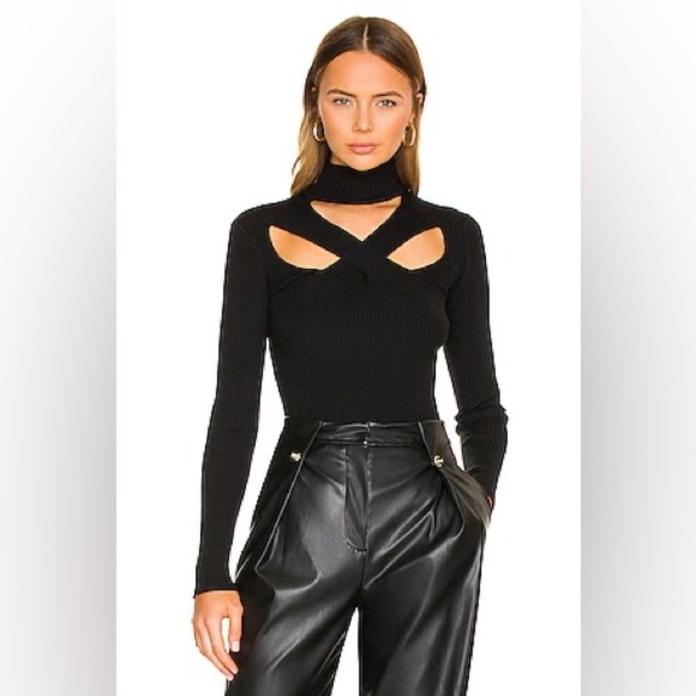 Jonathan Simkhai Revolve Charlee Wool Ribbed Knit Cut Out Turtleneck Sweater XS